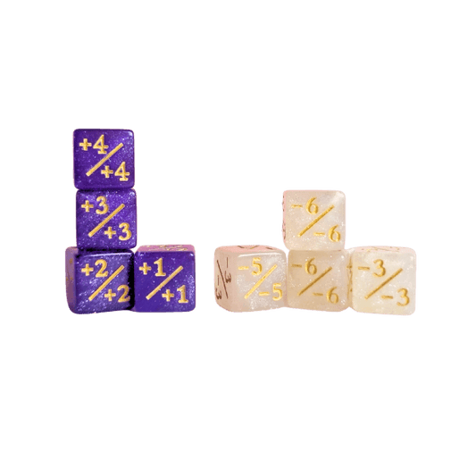 Lot de 8 dés 12mm marqueurs + et -