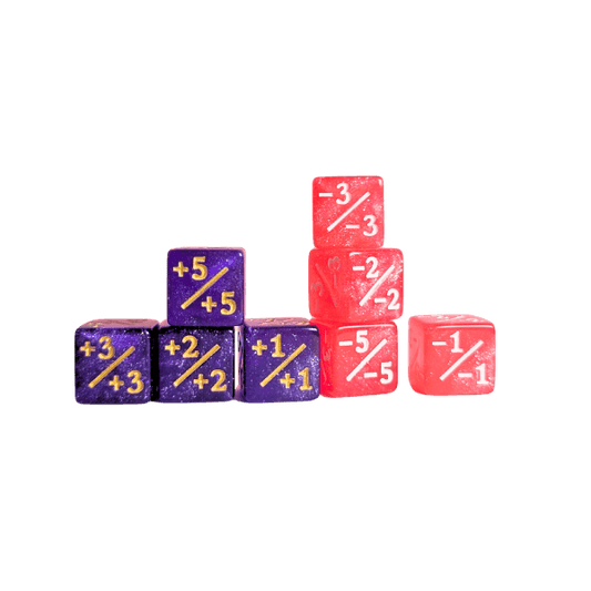 Lot de 8 dés 12mm marqueurs + et -