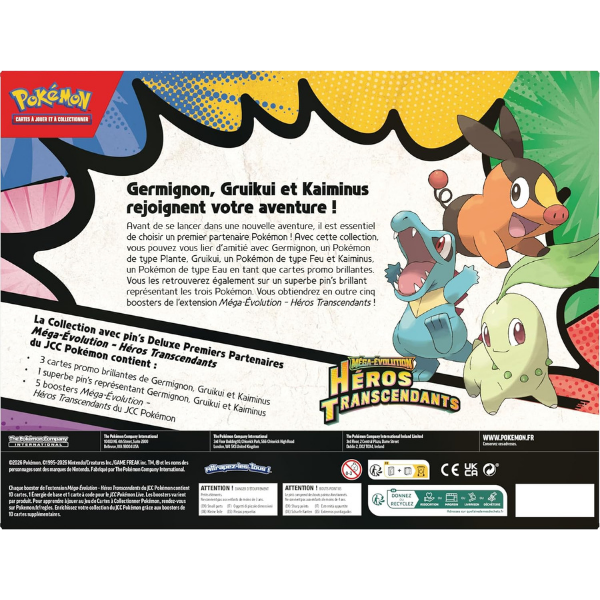 Pokémon – Coffret Méga-Évolution : Héros Transcendants – Premiers Partenaires Collection avec Pin’s Deluxe (FR)